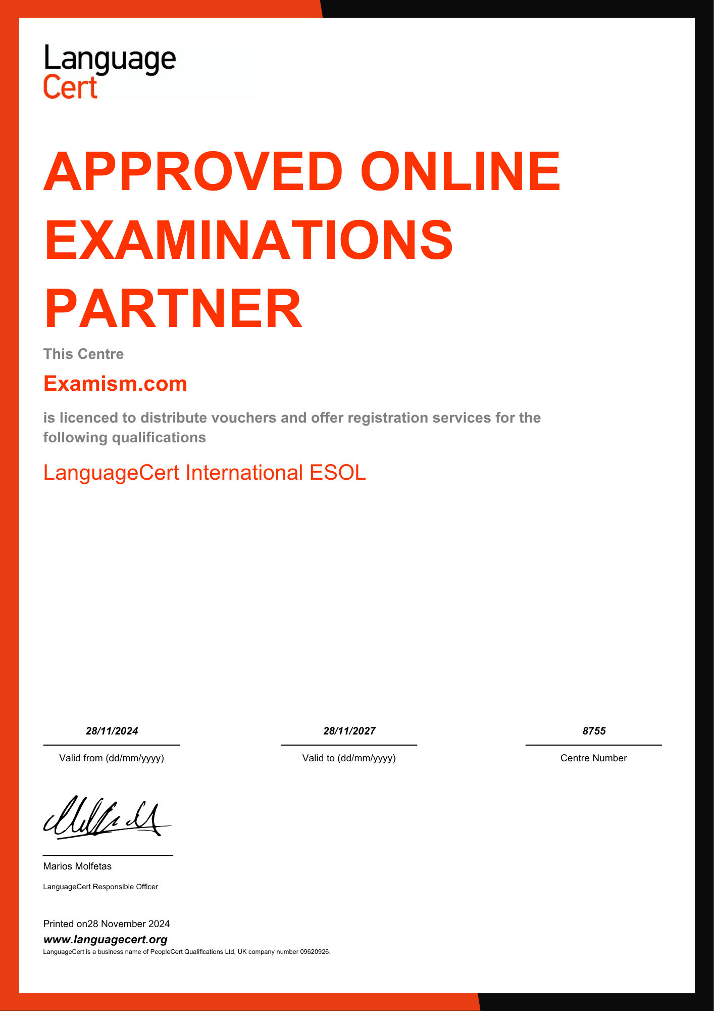 LANGUAGECERT Certificate